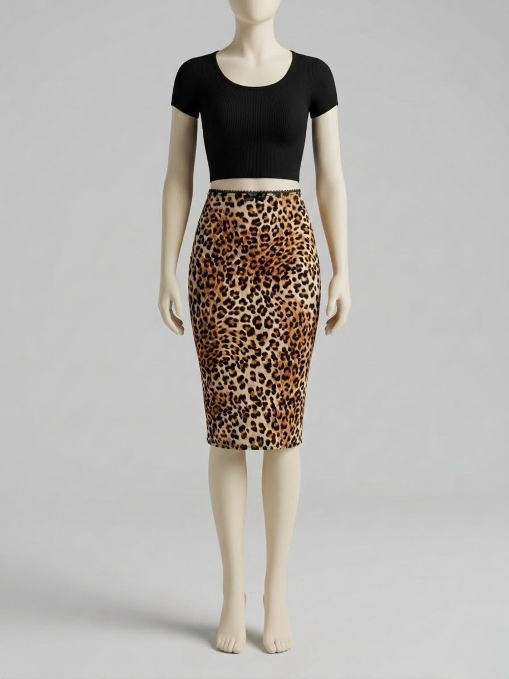 Julia by Love J Leopard Print Mesh Middie Skirt Size Small Lace Trim Bow